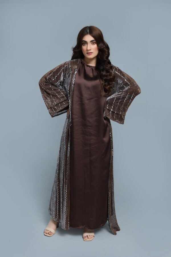 Deep Chocolate Brown Abaya - Image 2