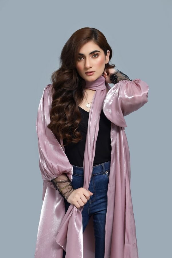 Pink Satin Abaya - Image 2