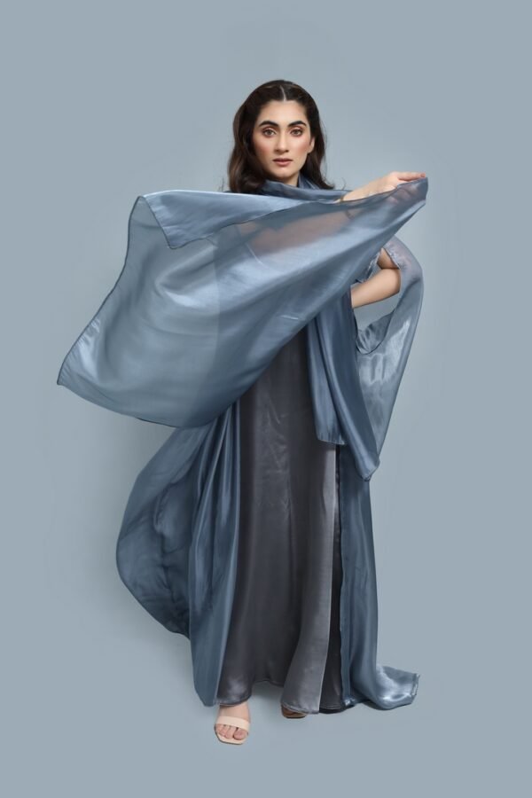 Grey Satin Abaya - Image 3